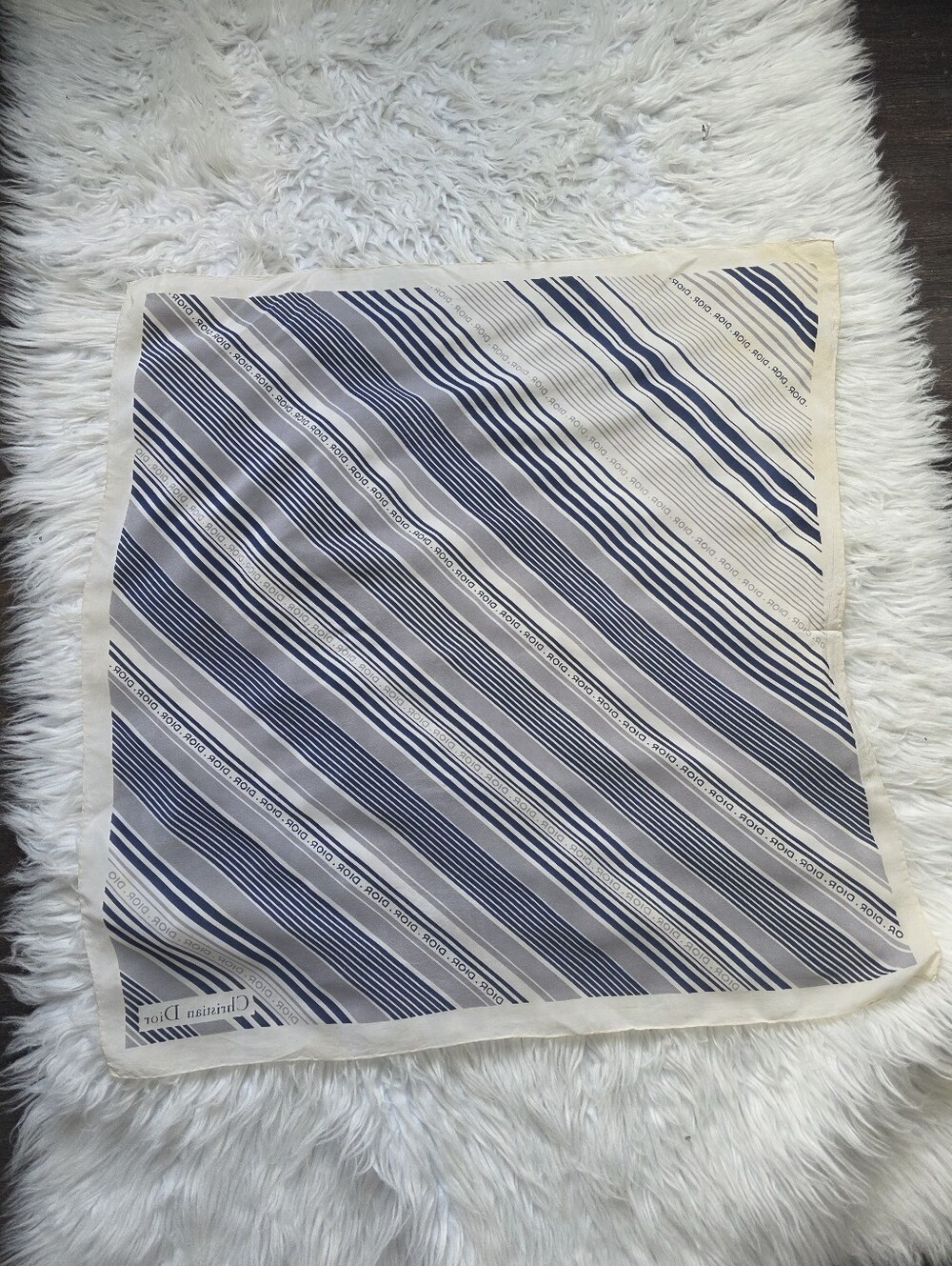 Dior Cream and Navy Striped Silk Scarf